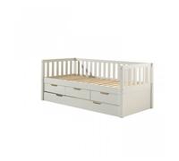 Vipack Lit gigogne Fritz – cadre à barreaux, 3 tiroirs, sommier à lattes 90 x 200 – blanc laqué