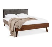 Lit futon avec tête de lit KARRI 140 x 200 cm - gris foncé et châtaignier