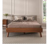 Lit futon KARRI double pour adulte 140 x 200 cm, 2 places, en bois massif, coloris châtaignier