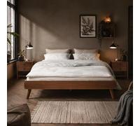 Lit futon KARRI double pour adulte 140 x 200 cm, 2 places, en bois massif, coloris châtaignier