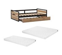 Lit gigogne 120 x 200 et 90 x 200 cm - MDF, Pin et métal - Naturel et anthracite + Matelas - BOSTON