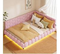 Lit gigogne 140x200 avec LED - USB/Type-C - Tissu laine d’agneau - Canapé-lit 2 places - Scandinave Moderne - Adulte/Enfant- Rose