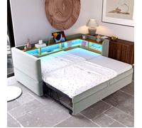 Lit Gigogne 2 Place 90×190 Lit avec Rangement et LED pour Adulte Ado Canapé-Lit Extensible 180cm avec Prises Intégrées Gris