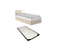 Lit gigogne 2 x 90 x 190 cm - Coloris : Naturel et blanc + sommier - SONIA