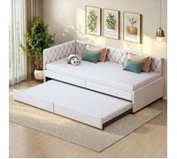 Lit gigogne 205 x 96.5 x 70 cm - Canapé-lit extensible avec dossier et accoudoirs - Velours beige - Pour adolescents et invités
