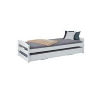 Lit gigogne 209 x 97 x 62 cm en metal sommier a lattes de couleur blanc