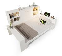 Lit gigogne 90/180 x 200 cm blanc en MDF et contreplaqué avec rangements USB