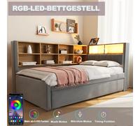 Lit Gigogne 90*200-équipé De Lumières LED-lit Rembourré-Canapé Convertible-Gris Foncé