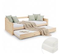 Lit gigogne 90x 190 200 cm banquette Matelas 2 places en Bois Enfant Homestyle4u