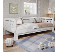 Lit gigogne 90x190 cm en pin massif - 1 lit principal 90x190 + 1 lit gigogne 90x190 en un lit double 180x190 - blanc