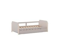 Lit gigogne 90x190 en MDF et pin massif laqué crème pieds en pin naturel - ENORA -