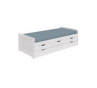 Lit Gigogne 90x200 avec Tiroirs en Bois Massif Cérusé Blanc - TOMMY -