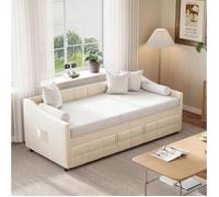 Lit gigogne - 90x200 cm - Canapé lit moderne - Velours Beige - 2 places