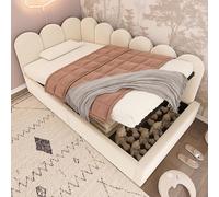 LIT GIGOGNE 90x200 cm,Lit de jour Canapé-lit avec rangement hydraulique, Lit d'enfant Velours, Beige, sans matelas