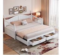 Lit gigogne adulte 90/180x190 cm Canapé-lit extensible Lit enfant Lit simple bois avec 2 tiroirs et sommiers à lattes - blanc