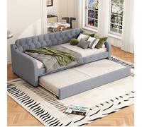 Lit gigogne adulte 90 x 200cm Canapé lit extensible Lit rembourré lin avec Port USB et Sommier à Lattes - gris