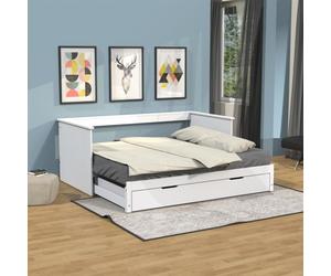 Lit gigogne ALFIO - 2 couchages 90x190 cm - Laqué blanc - Avec tiroirs - Montage facile