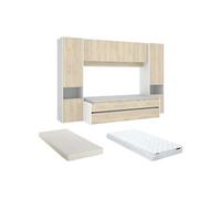 Lit gigogne avec pont de lit SELENA - 90 x 190 cm - Coloris : chêne et blanc + Matelas