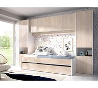 Lit gigogne avec pont de lit SELENA - 90 x 190 cm - Coloris : chêne et blanc + Matelas