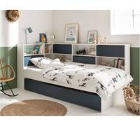 Lit Gigogne Avec Rangements Opus Blanc Et Bleu Nuit 90X190