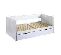 Lit gigogne banquette 90 x 190 ou 174 x 190 cm - Avec sommier peigne et tiroir - Pin et MDF - Blanc - ALFIERO II