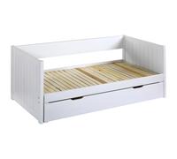 Lit gigogne banquette 90 x 190 ou 174 x 190 cm - Avec sommier peigne et tiroir - Pin et MDF - Blanc - ALFIERO II