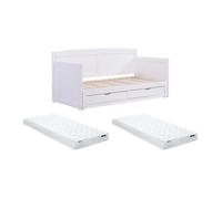 Lit gigogne banquette 90 x 190 ou 180 x 190 cm - Avec sommier peigne et tiroirs - Pin et MDF - Blanc + Matelas - DINIVA