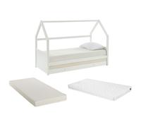 Lit gigogne cabane 2 x 90 x 190 cm - Pin - Blanc + Matelas - HURRA