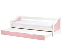Lit Gigogne Chambre Enfant avec Cadre Coulissant Simple 90 x 200 cm en Bois Rose