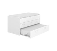 Lit gigogne double 90 x 190 cm en mélamine coloris blanc avec 3 tiroirs - Longueur 194.3 x Profondeur 95 x Hauteur 67.5 cm - -