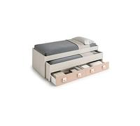 Lit Gigogne double coloris blanc alpes / rose - 69 x 199 x 96 cm --