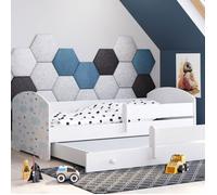 Lit gigogne double pour enfants LUK II 160 x 80 avec 2 matelas, 2 sommiers, blanc avec motif d’étoiles