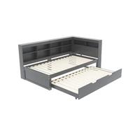 Lit gigogne en bois avec USB et rangements 90x200 cm, Gris