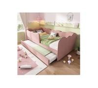 Lit gigogne enfant 90x190cm velours rose design nuage doux - Lit Gigogne - Canapé-lit, dossier confort, roulettes, gain d'espace