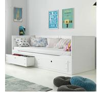 Lit gigogne enfant Hermes en bois avec sommiers et tiroirs lit banquette extensible 80x160 cm - Blanc