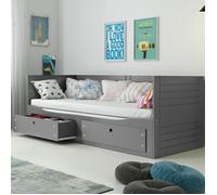 Lit gigogne enfant Hermes en bois avec sommiers et tiroirs lit banquette extensible 80x160 cm - Gris