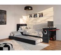 Lit gigogne gamer 2 x 90 x 200 cm - Avec bureau - LEDs - Anthracite et rouge - VOUANI