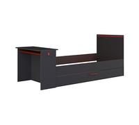 Lit gigogne gamer 2 x 90 x 200 cm - Avec bureau - LEDs - Anthracite et rouge - VOUANI