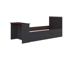 Lit gigogne gamer 2 x 90 x 200 cm - Avec bureau - LEDs - Anthracite et rouge - VOUANI