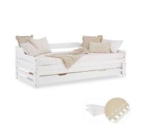 Lit gigogne - HOMESTYLE4U - HomeStyle4U 3077 - 90x200 cm - 2 matelas inclus - Tiroir de rangement