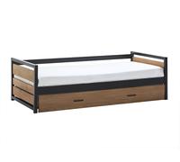 Lit gigogne industriel BOSTON - 2 x 90 x 190 cm - MDF, Pin et métal - Coloris : Noyer et anthracite