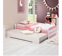 Lit gigogne LORENA 1 personne tiroir lit fonctionnel 90 x 190 cm pin massif lasuré blanc et rose