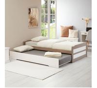 Lit gigogne LORENA 1 personne tiroir lit fonctionnel 90 x 190 cm pin massif lasuré taupe et blanc
