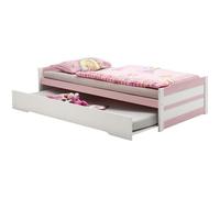 Lit gigogne LORENA 1 personne tiroir lit fonctionnel 90 x 200 cm pin massif lasuré blanc et rose