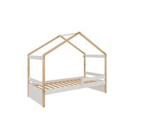 Lit gigogne pour enfant style maison coloris Blanc avec sommier - Longueur 195 x Hauteur 150 x Profondeur 97 cm