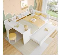 lit gigogne SEYAKANY-140x200 cm Lit plat avec bureau et étagères-lit en bois-blanc