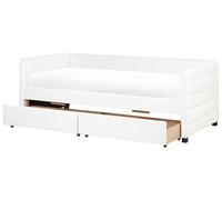 Lit Gigogne Simple avec Deux Tiroirs 90 x 200 cm en Velours Blanc Cassé Marray