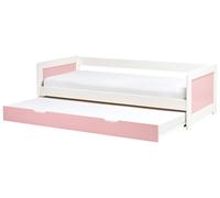 Lit Gigogne Simple Coulissant 90 x 200 cm Lit d'Appoint en Bois de Pin Rose