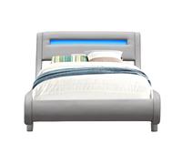 Lit Gina pour matelas 90x200 - Sommier Tte de Lit Incurve - Couleur Gris - 13 Lattes - revtement PVC