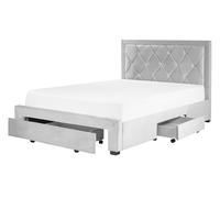 Lit Glamour Rangement Double Velours Capitonné 140 x 200 cm Gris Clair Lievin